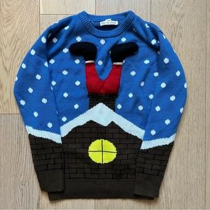 Holiday Christmas Sweater “Santa Claus Going Down a Chimney” (Size: Medium)